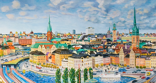 Detalj av målning "Slussen, Stockholm"